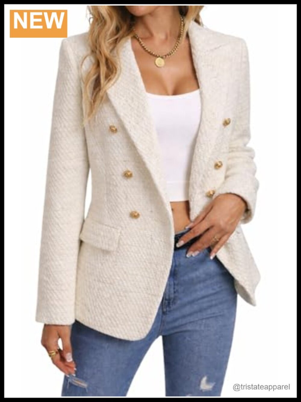 Tweed Plaid Blazer Women's Business Casual Work Jacket Peaked Lapel